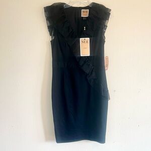 Nue by Shani Black Mini Dress with Ruffle Detail NWT Size 6 $320 retail
